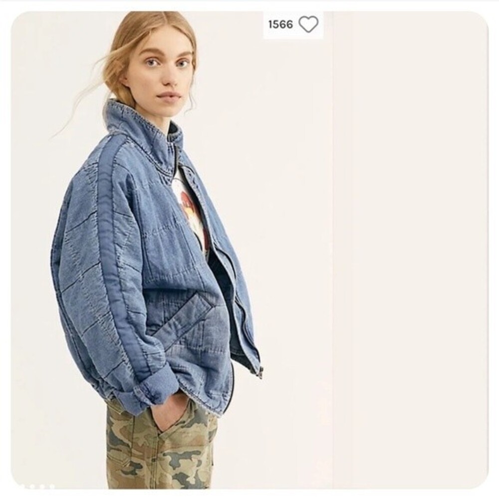 FREE PEOPLE Jacket womens DOLMAN QUILTED DENIM JACKET medium - Picture 3 of 13